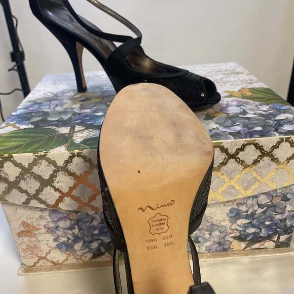 Nina Black Sequin Open Toe High Heel Shoes - Picture 3 of 4